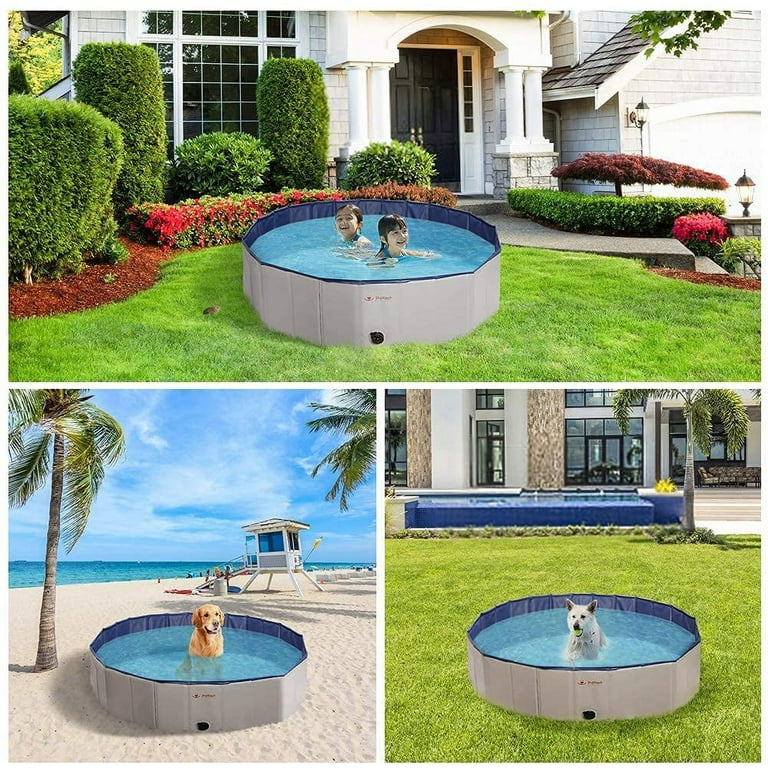 PUPTECK Foldable Dog Swimming Pool Portable Pet Bathing Tub Leakproof Gray New