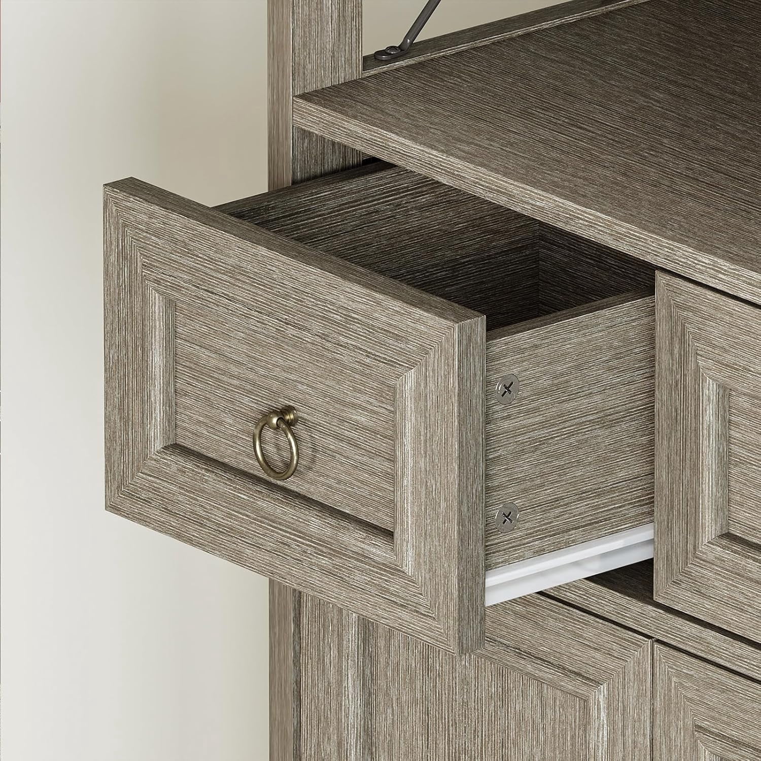Vabches 42.72"H Kitchen Pantry Storage Cabinet with 2 Drawers & 2 Doors, Vintage Floor Cabinet with Adjustable Shelves and Open Shelves for Kitchen,Living Room,Home Office