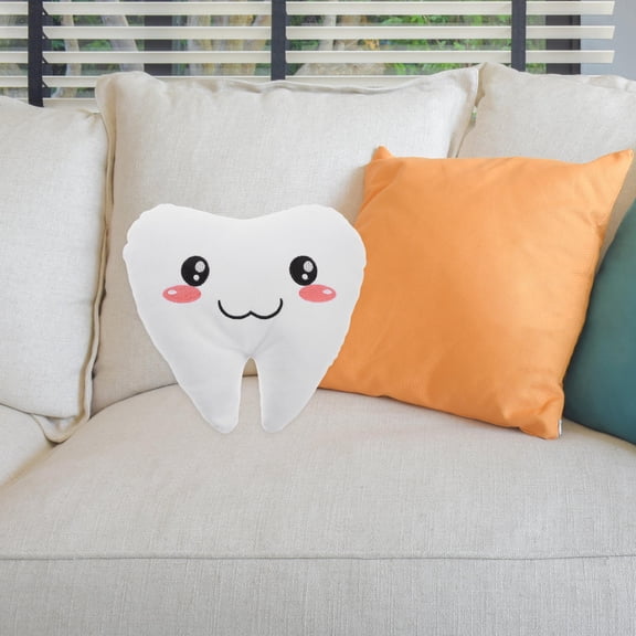 Toyvian Cute White Tooth Pillow Soft Plush Cushion for Office Lumbar and Leg Support