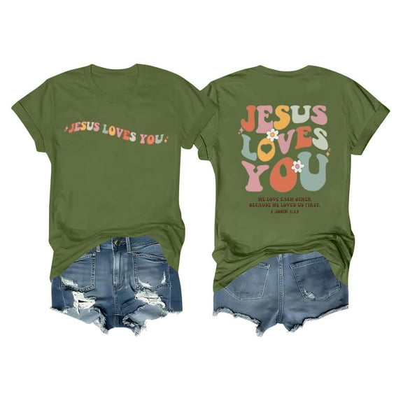 NAMTYQX Summer Tops for Women 2025 Cool Short Sleeve Crewneck Stretch Graphic Grafisches Hip Loose Fit Oversize Short Sleeve Blouses for Women Army Green Size 2XL