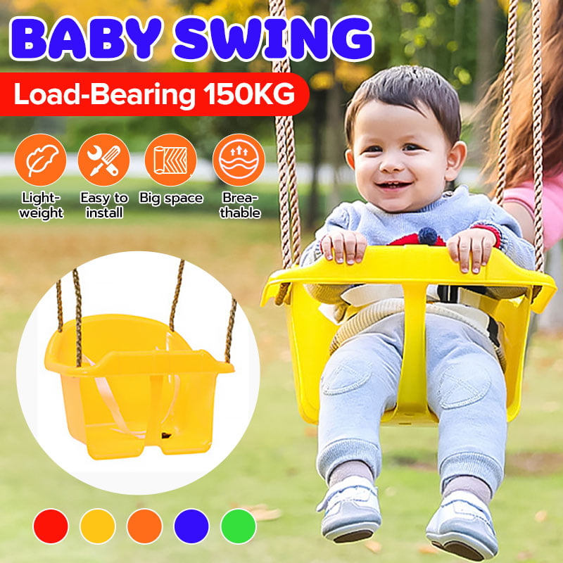 Baby Wooden Horse Swing Toddler Canvas Swing Seat Outdoor & Indoor Secure Hanging Hammock Chair Orange 