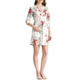 thumbnail image 2 of Vestido de botón con cuello en V floral de 3/4 de mangas y bolsillos laterales para mujer, S, blanco y rojo, 2 of 6