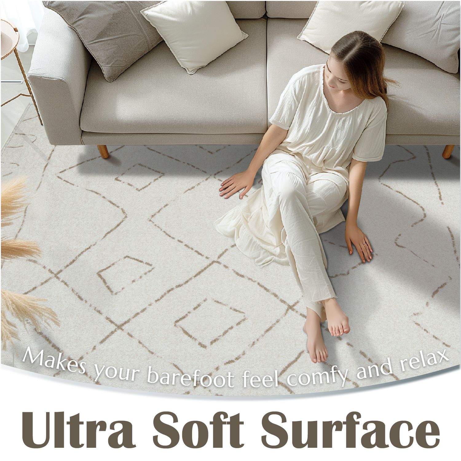 RUGKING 6x9 Area Rug Living Room Bedroom Washable Rug Boho Carpet Non Slip Taupe Mat for Dinning Room