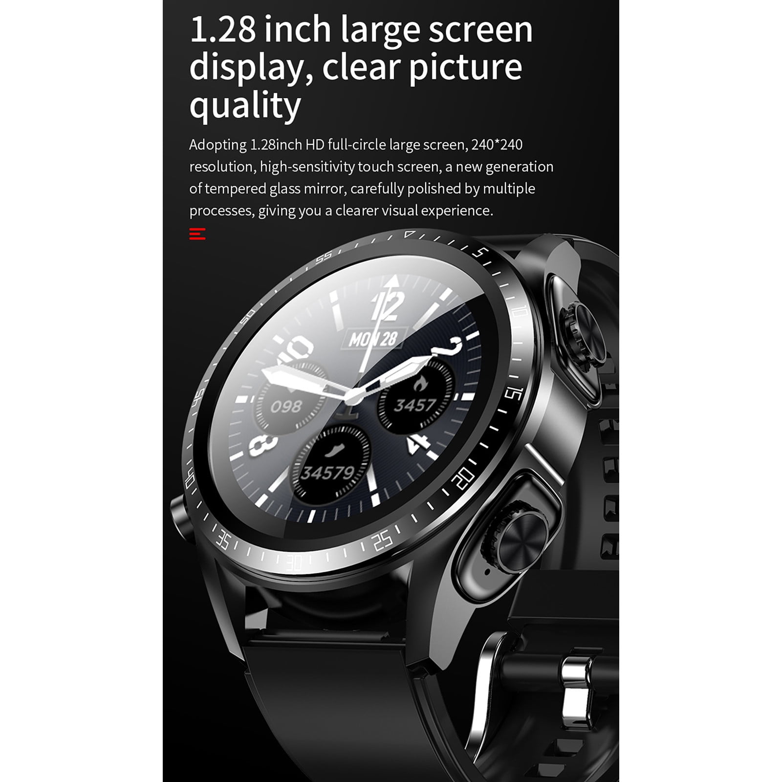 Smart Watches for Women Men - Bluetooth Watch With Earbuds, Round Fitness Watch With Pedometer, Calories, Sleep Monitor, Stress Monitor For IOS And