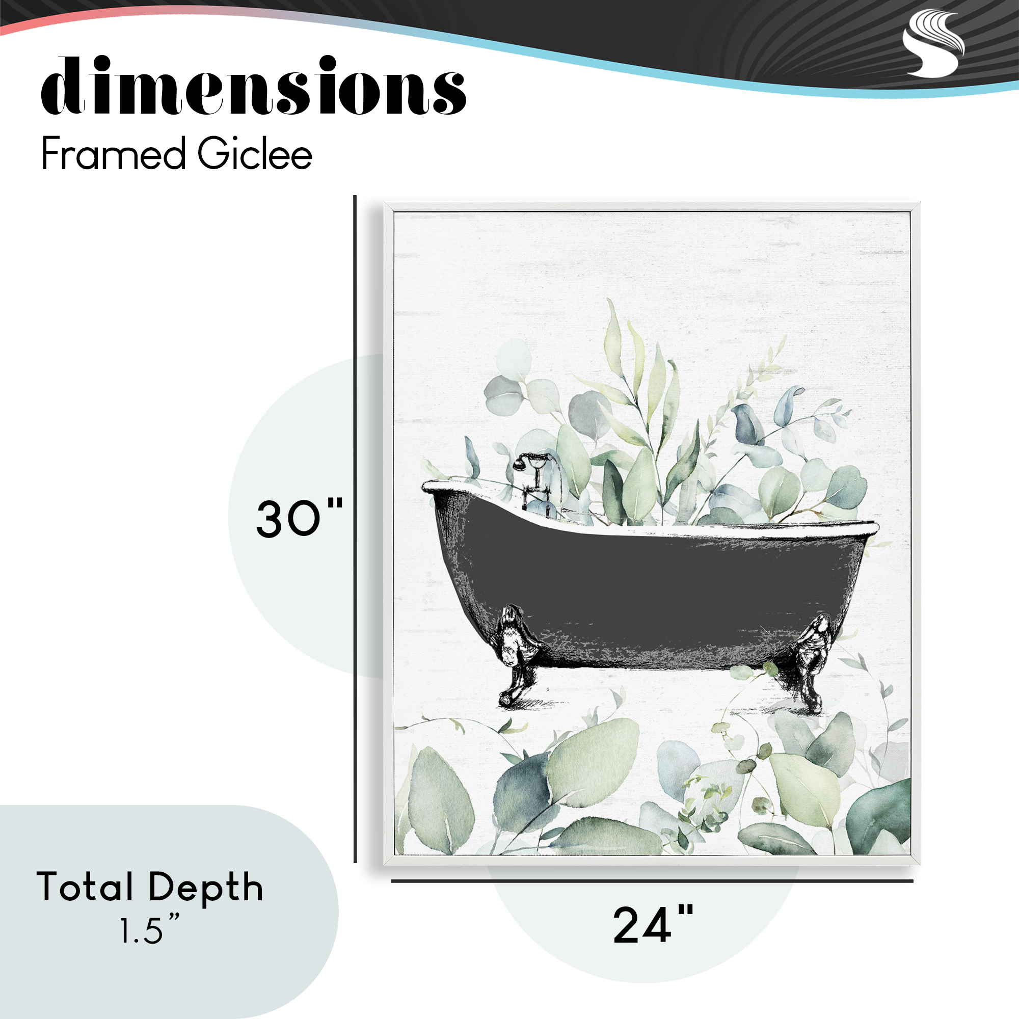Eucalyptus Leaves Bathtub White Framed Giclee Art, design by Lettered and Lined