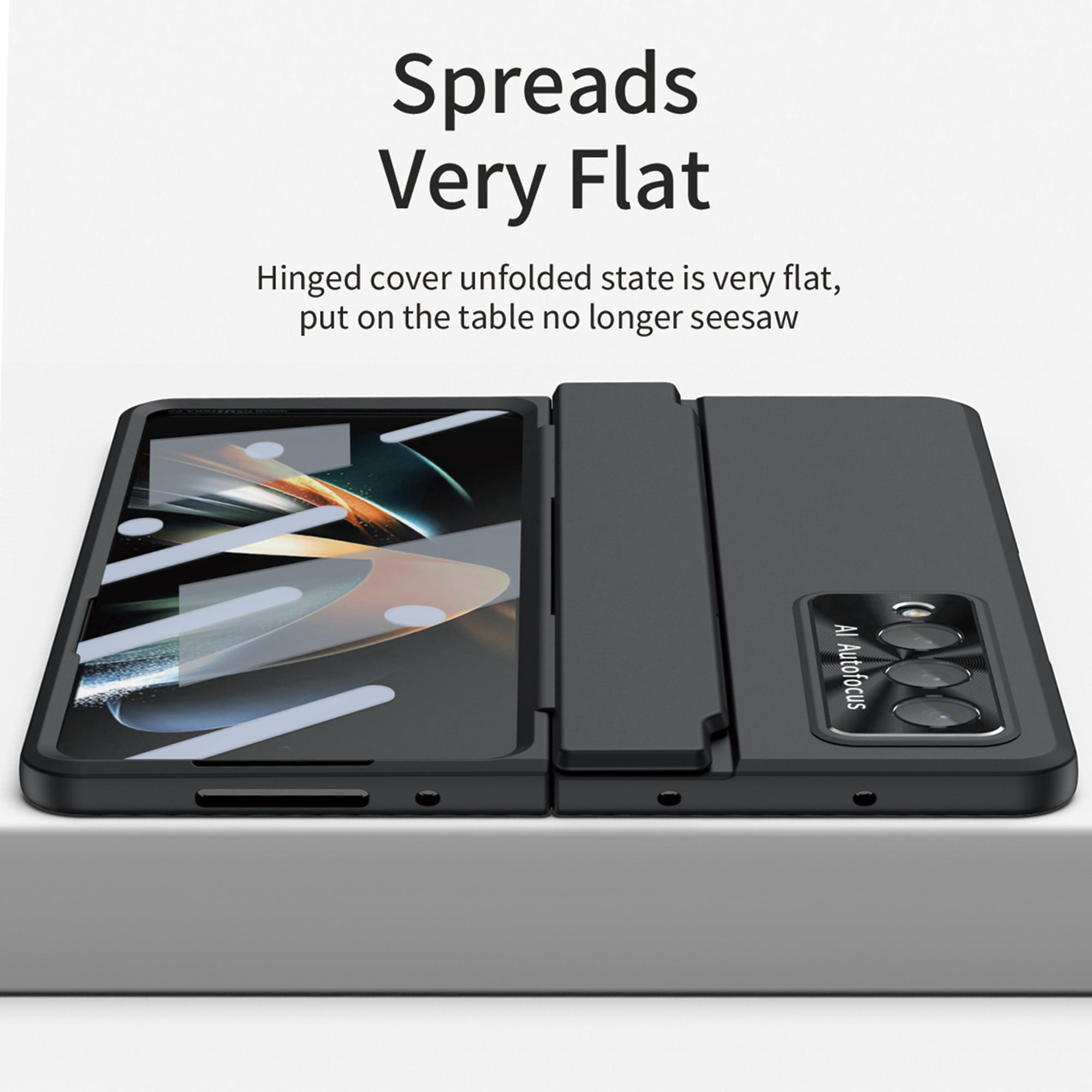 Dteck for Galaxy Fold 4 Case Hinge Protection Wireless Charging Hard Back with Non-Slip Shockproof Lightweight Slim Cover for Samsung Z Fold 4 5G 2022, Black