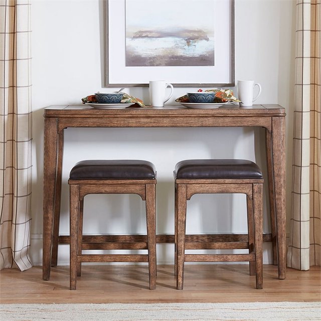 Ashford Brown Wood 3 Piece Sofa Console Set with Round Tapered Legs
