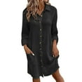 thumbnail image 1 of Lovzfmll Robe d'Été pour Femme Couleur Unie Robe à Manches Longues Noir, P, 1 of 6