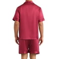 thumbnail image 3 of INSPIRAR CHIC Pijama de Satén para Hombre de Manga Corta, Conjunto de Pijamas de Verano de 2 Piezas, Talla 2XL, Rojo, 3 of 5