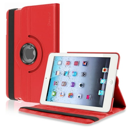 iPad Mini 3 / 2 / 1 Case, by Insten Red Rotating Leather Multi Angle View Stand Case for Apple iPad Mini 3rd 2nd 1st Gen