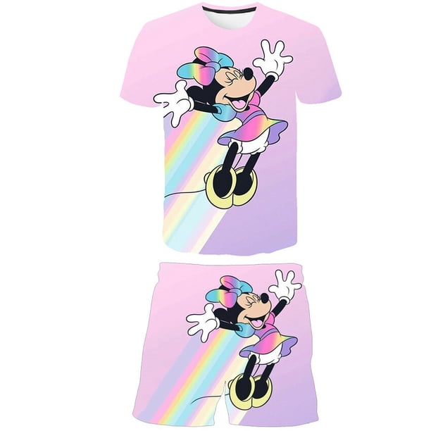 Verano Mickey Mouse conjunto ropa moda manga corta camisetas pantalones cortos ropa Minnie niñas dibujos animados disfraces casuales 1-14 años Old3T Gao Jinjia LED