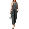 thumbnail image 3 of Womens Checker Set 2 Piece Beach Vacation Outfit Summer Tank Top Pants Suit Army Green L, 3 of 10