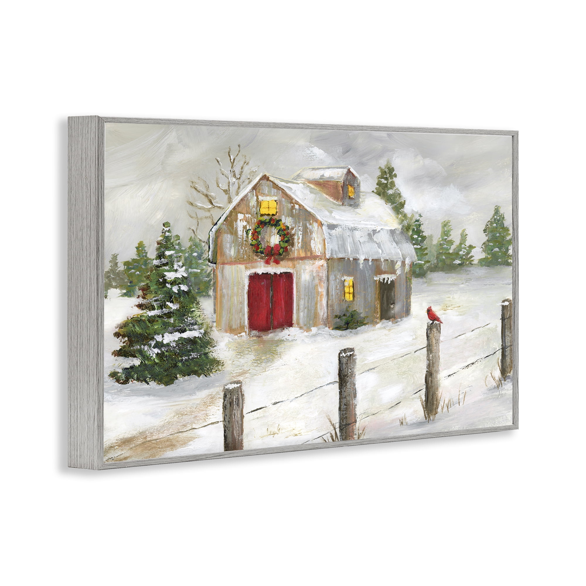 Stupell Industries Winter Farmhouse Scene Holiday Painting Gray Framed Art Prints Wall Art, 18 x 12