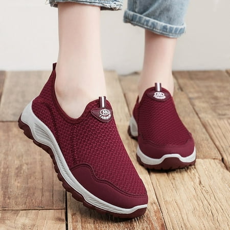 

ERTUTUYI All-Match Casual Shoes Soft-Soled Breathable Flying Woven Sports Shoes Red 39