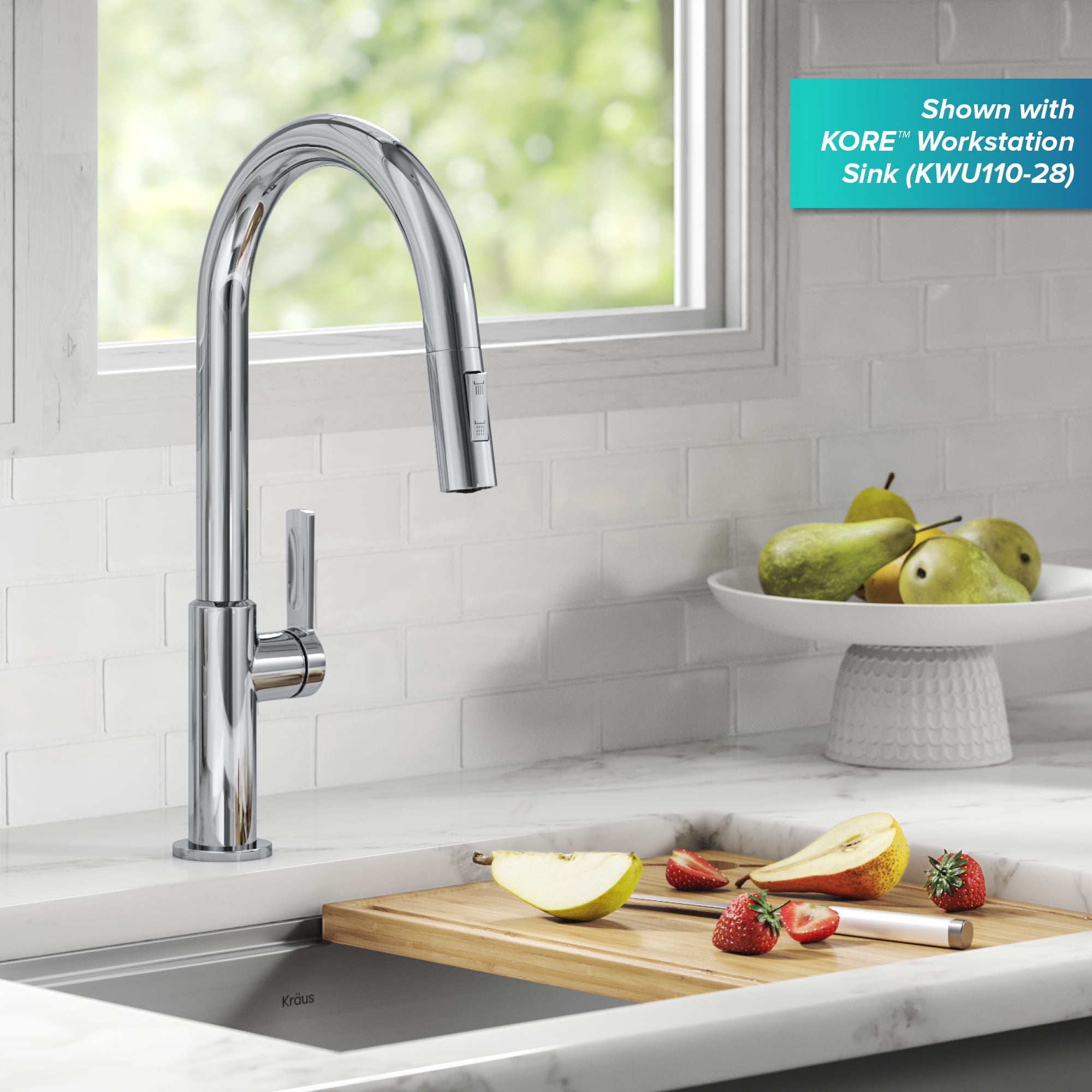 KRAUS Oletto Single Handle Pull Down Kitchen Faucet in Chrome