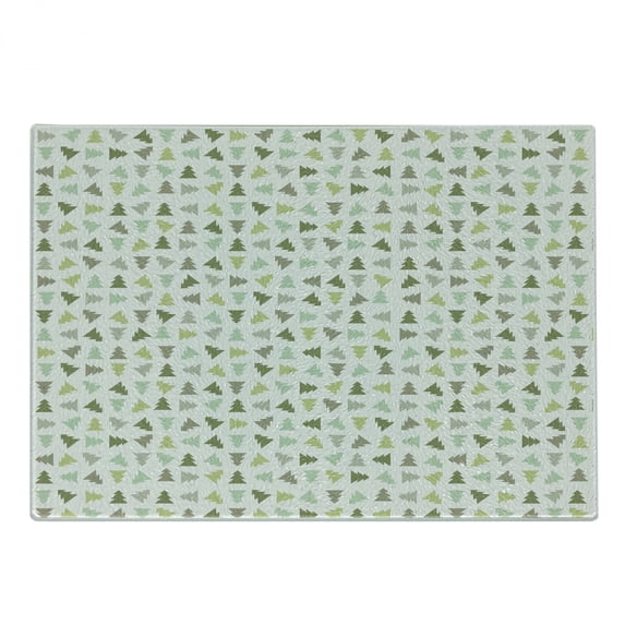 Winter Cutting Board, Little Triangular Xmas Pine Trees in Shades of Green Retro Holiday Elements, Decorative Tempered Glass Cutting and Serving Board, Small Size, Multicolor, by Ambesonne