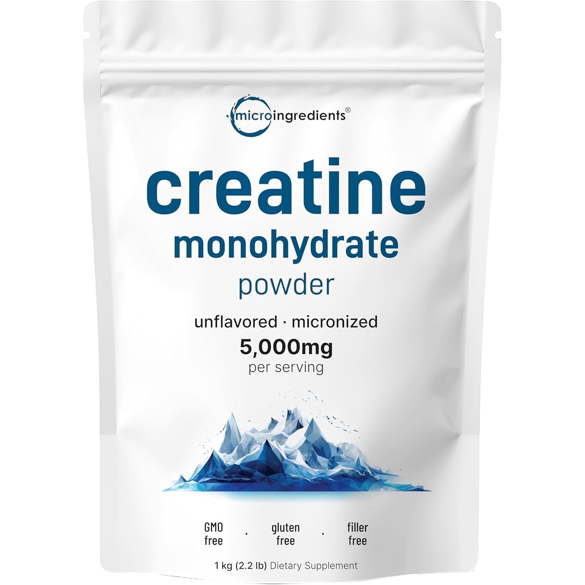Creatine Monohydrate Powder 1 kg (2.2 Lbs), 5000mg Per Serv | Unflavored Micronized Creatine | No Filler, Keto & Vegan Friendly