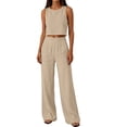 thumbnail image 4 of zejinsd Summer Sets for Women Lightweight Cotton Linen Two Piece Sets Sleeveless Cropped Tank and Wide Leg Pants with Pockets Daily Outfit, 4 of 7