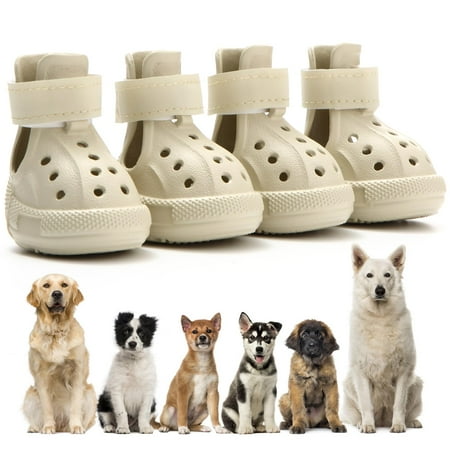 Dog Shoes for FEV6 Hot Pavement Non-Slip Waterproof Breathable Easy to Clean Put On and Take Off Dog Boots Paw Protector for Hot Summer Roads Winter Snow (Beige  Size 7:(2.95 x2.36 ) (L*W))