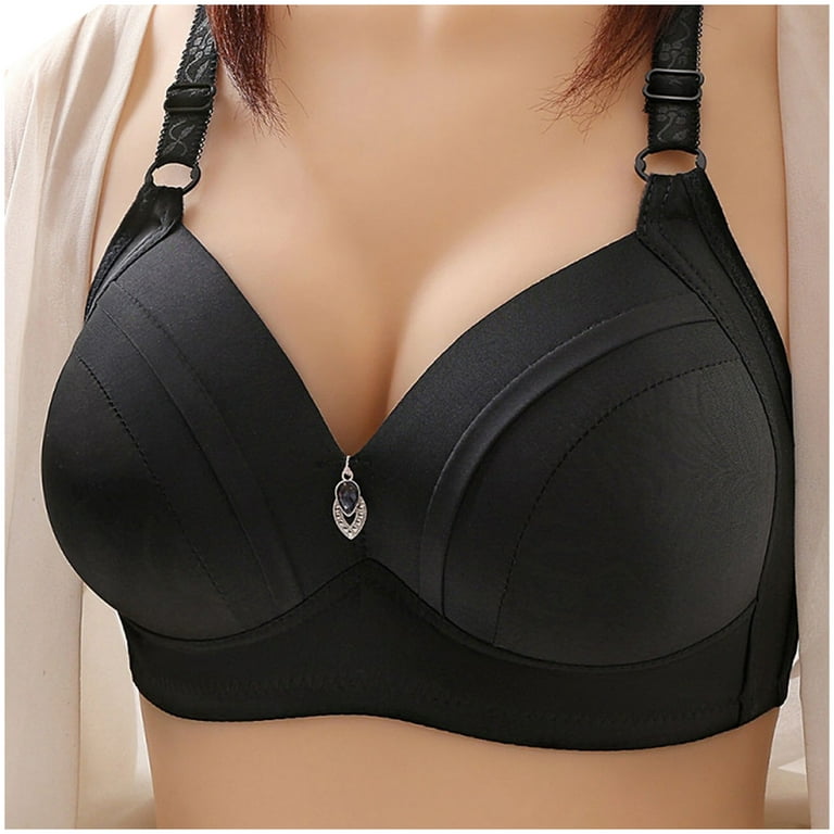 Padded Push Up Bras for Women Add 2 Cup Size Smooth Wide Back Design Hides  Back Fat (Black,M)