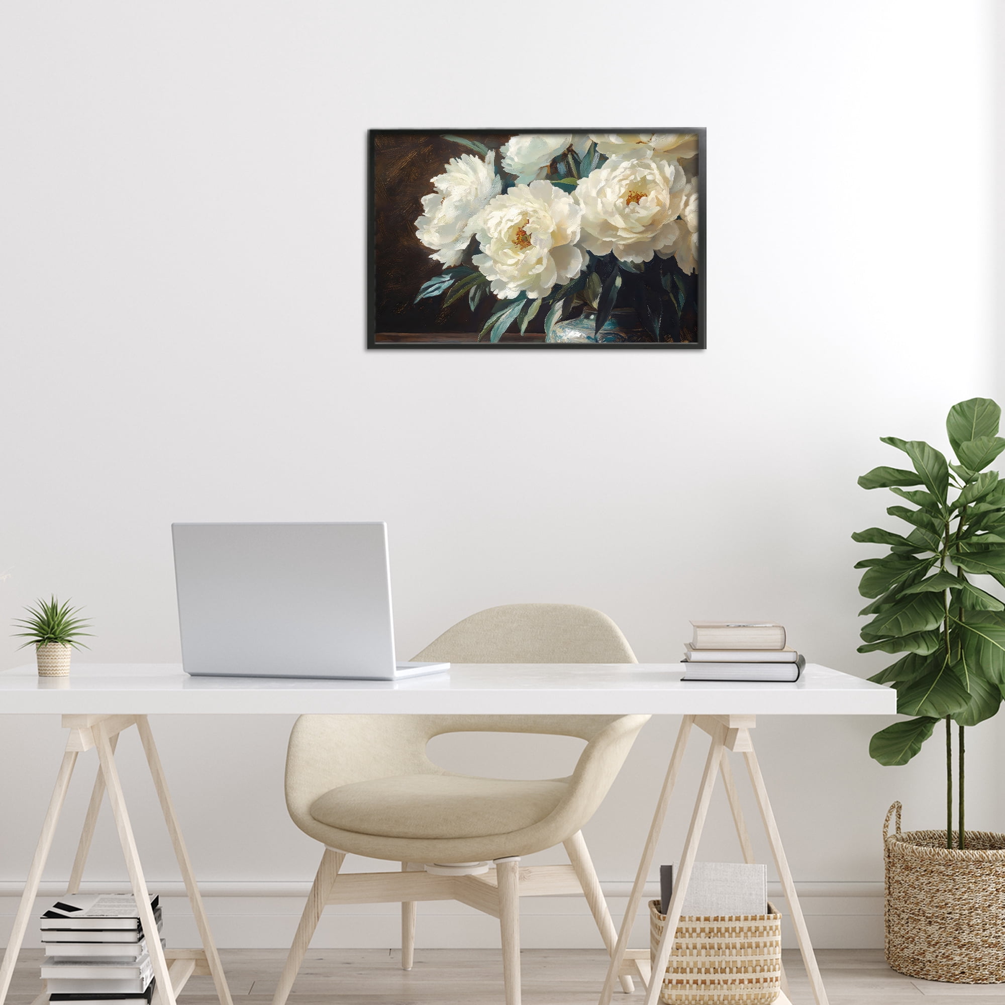 Stupell Industries Large Moody White Floral Black Framed Giclee Art, design by Petal Prints Design