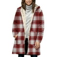 thumbnail image 6 of Horkkom Plaid Jacket for Woman Thin Fleece Zip Up Jackets with Hood Pockets Long Sleeve Overcoats L, 6 of 8