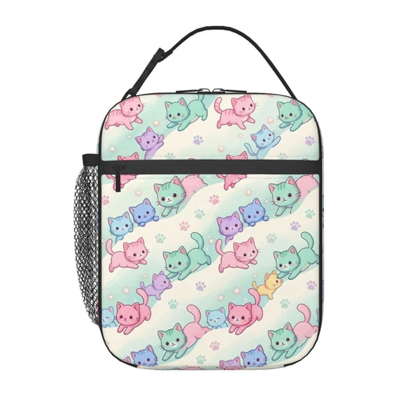 Cute Cats Insulated Lunch Bag ,Bento Lunch Box Cooler Bag With Front Pocket For Women Men,Cute Lunch Tote Bag Lunchbox For Work Office Picnic