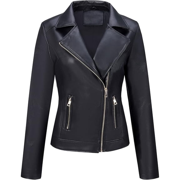 Giolshon Faux Leather Short Jacket Women Spring Fall Clothes Trendy Retro Frosted Moto Biker Casual Coat