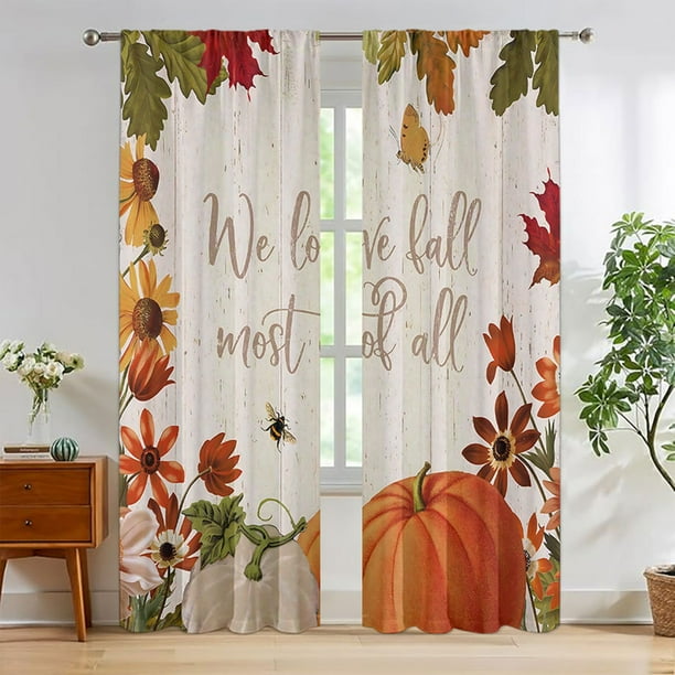 Cortinas con cenefa para el Día de Acción de Gracias, 4 tamaños, para cocina, sala de estar y cafetería, juego de 2 piezas