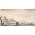 thumbnail image 2 of Salomon van Ruysdael 24x14 Gold Ornate Framed and Double Matted Museum Art Print Titled - Landscape with Two Figures Conversing (17th Century), 2 of 4