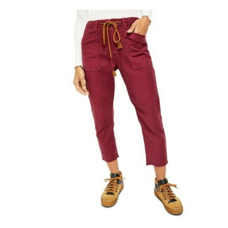 FREE PEOPLE $128 Womens New Burgundy Zippered Cropped Casual Pants XL B+B