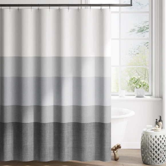 Curtainking Gray Ombre Shower Curtain Bathroom Window Curtain with 12 Shower Curtain Hooks for Bathroom, 70x72 inch, 1 Pcs