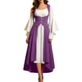 thumbnail image 2 of Ounisa Women's Renaissance Medieval Long Sleeve Square Neck Lace Up Corset Dress, Victorian Gothic Halloween Costume Party Gown, 2 of 8