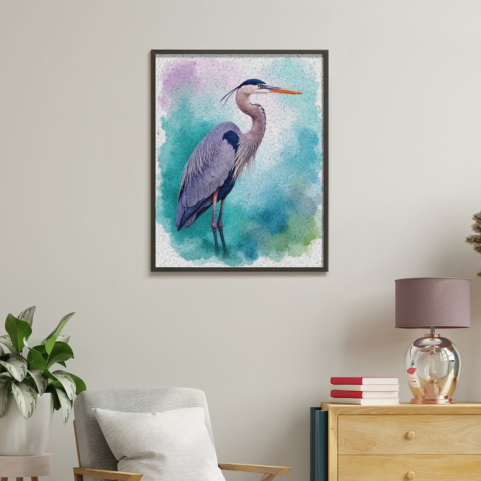 Paint by Numbers Kit for Adults, Blue Heron Watercolor Art Paint by Numbers, Easy Paint by Numbers Kit for Adults Beginner, DIY Adult Paint by Number Kits on Canvas, Home Decor