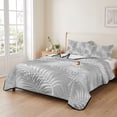thumbnail image 2 of 3 Pieces Queen Quilt Set,Gray Foliage Palm Leaves Soft Bedding Sets with 1 Quilt & 2 Pillow Shams,Monochrome Country Plant Summer Bedspread Lightweight Coverlet Comforter for All Season, 2 of 6