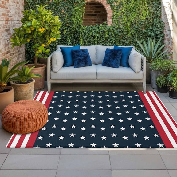 4th of July Outdoor Rug 3x5 ft Patriotic American Flag Outdoor Large Area Rug Non Slip Red White Blue Stars Stripes Front Door Mat RV Rug Carpet Patio Outdoor Rugs for Backyard Balcony Deck Porch