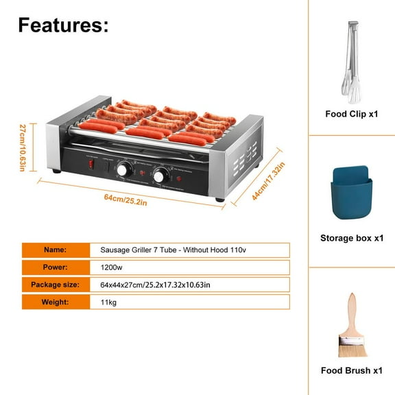 Flylapdo Hot Dog Grill Roller 18 Hot Dog 7 Roller Sausage Roller Rack LED Light 110V Portable Commercial Hot-Dog Grill 1200W BBQ Accessories For Picnic Camping very well