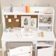 thumbnail image 5 of QinaQin Escritorio infantil con silla, alzada y gabinete, mesa de estudio de madera para niños con espacio de almacenamiento para recámara o estudio, 5 of 6