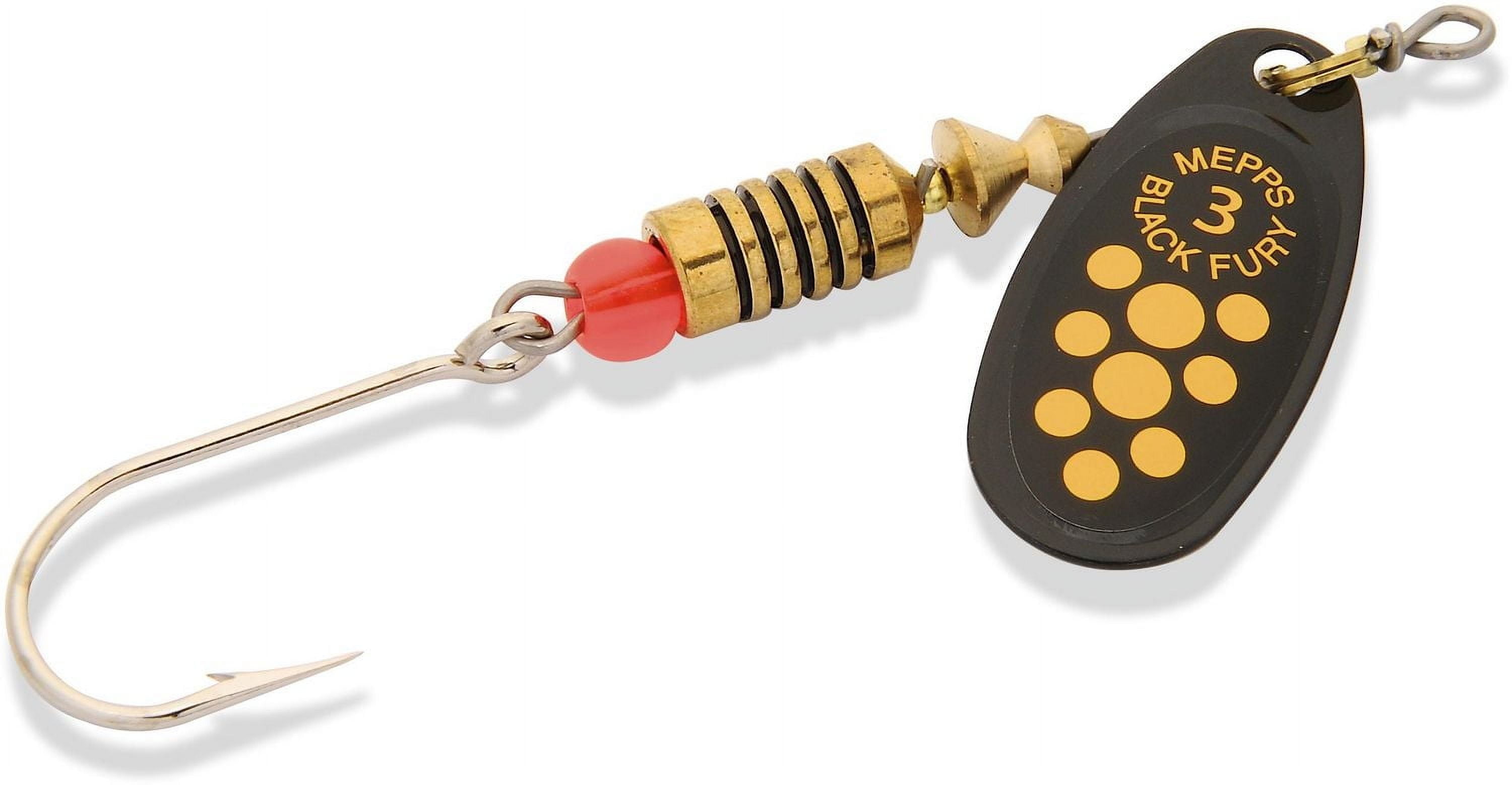 Mepps BF3SS-BYD Black Fury In-Line Spinner #3 1/4oz Siwash Hook Black/Yellow Dots