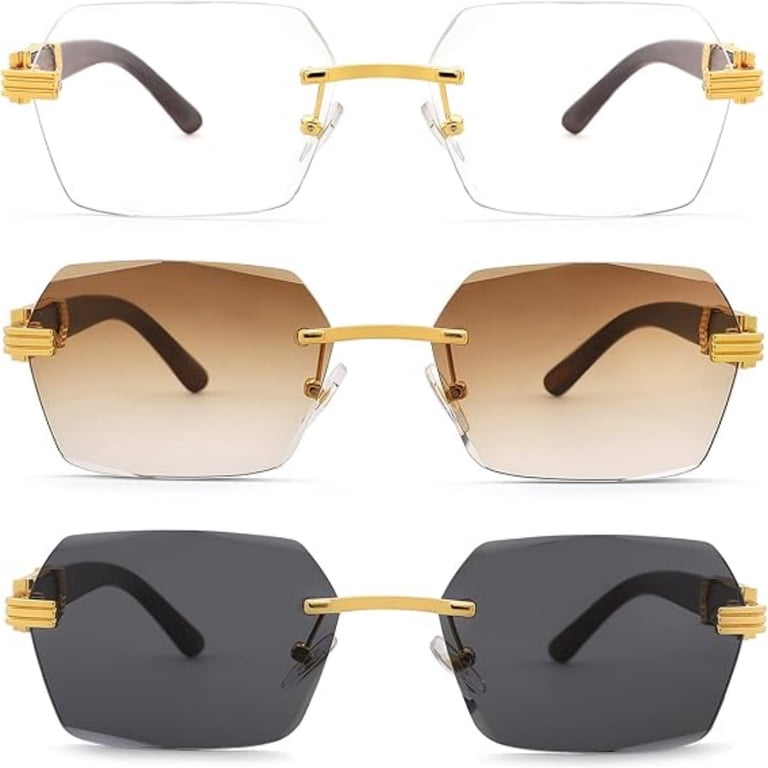 Rimless Rectangle Sunglasses Men Women Retro Frameless  display picture 3