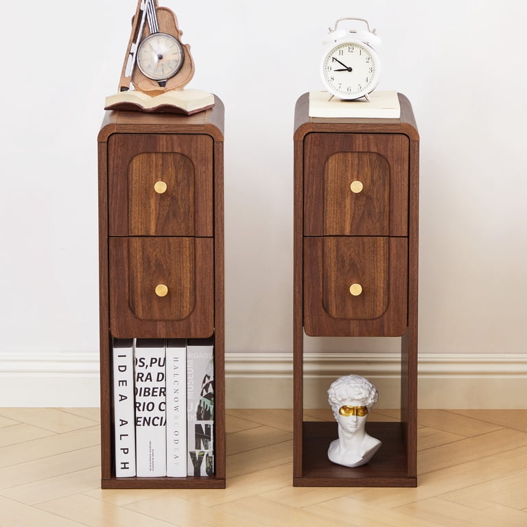 Wirrytor Mid-Century Modern Narrow Nightstand with 2 Drawers for