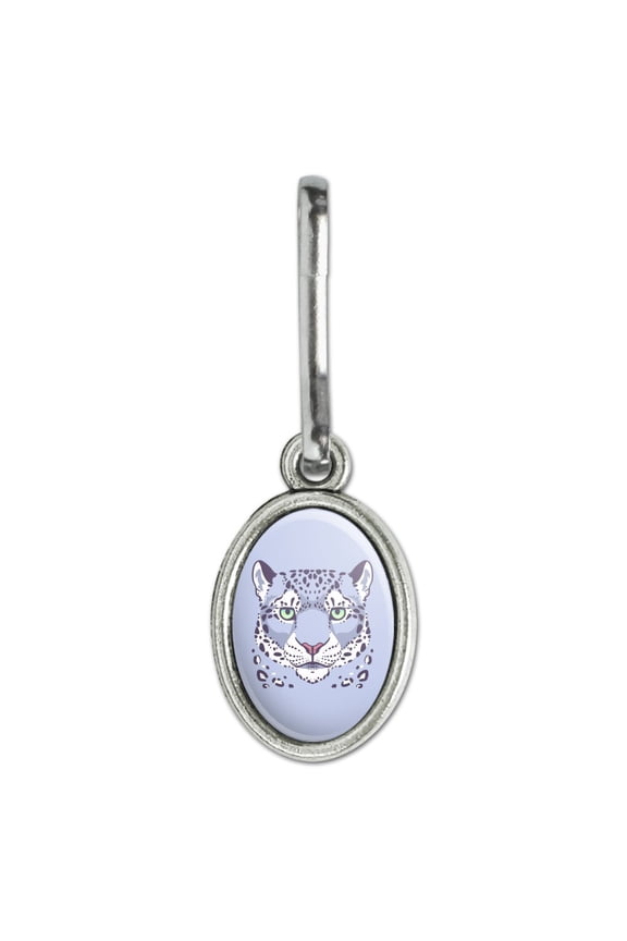 Spotted Snow Leopard Face Antiqued Oval Charm Clothes Purse Suitcase Backpack Zipper Pull Aid