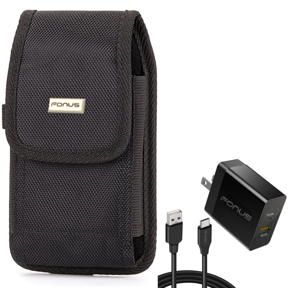 Case Belt Clip & 36W PD Home Charger for Samsung Galaxy S24 Ultra/Plus - Rugged Holster Canvas Cover, Fast Type-C 6ft Long Cable USB-C Power Cord for Galaxy S24 Ultra/Plus