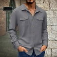 thumbnail image 2 of WTOBBY Men's Cotton Linen Blend Turn-Down Collar Button-Down Shirt Long Sleeve Solid Casual Business Relaxed Fit Double Pocket Breathable Summer Top,Gray 2XL, 2 of 4
