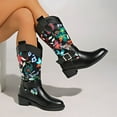 thumbnail image 4 of Rokment Womens Vintage Floral Wide Calf Cowboy Dress Boots Beach Casual Flower Buckles Chunky Mid Heel Western Cowgirl Tall Boots, 4 of 7