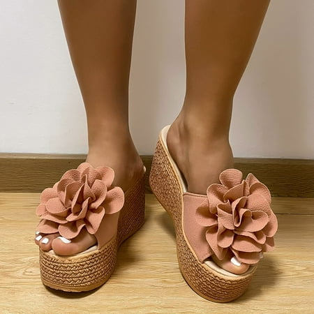 

NEGJ Fashion Spring And Summer Women Sandals Wedge Heel Suede Flower Thick Sole Casual Style