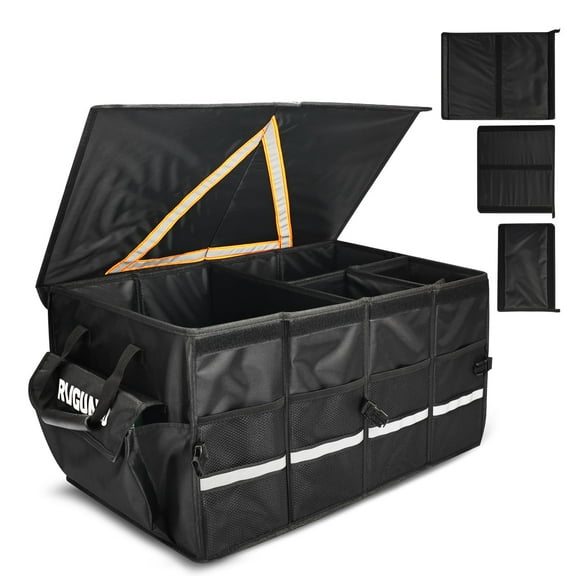 RVGUARD RV Storage Caddy, RV Storage and Organization, with Removable Dividers, Collapsible, Car Trunk Organizer with Large Capacity Waterproof, for RV Accessories, Black