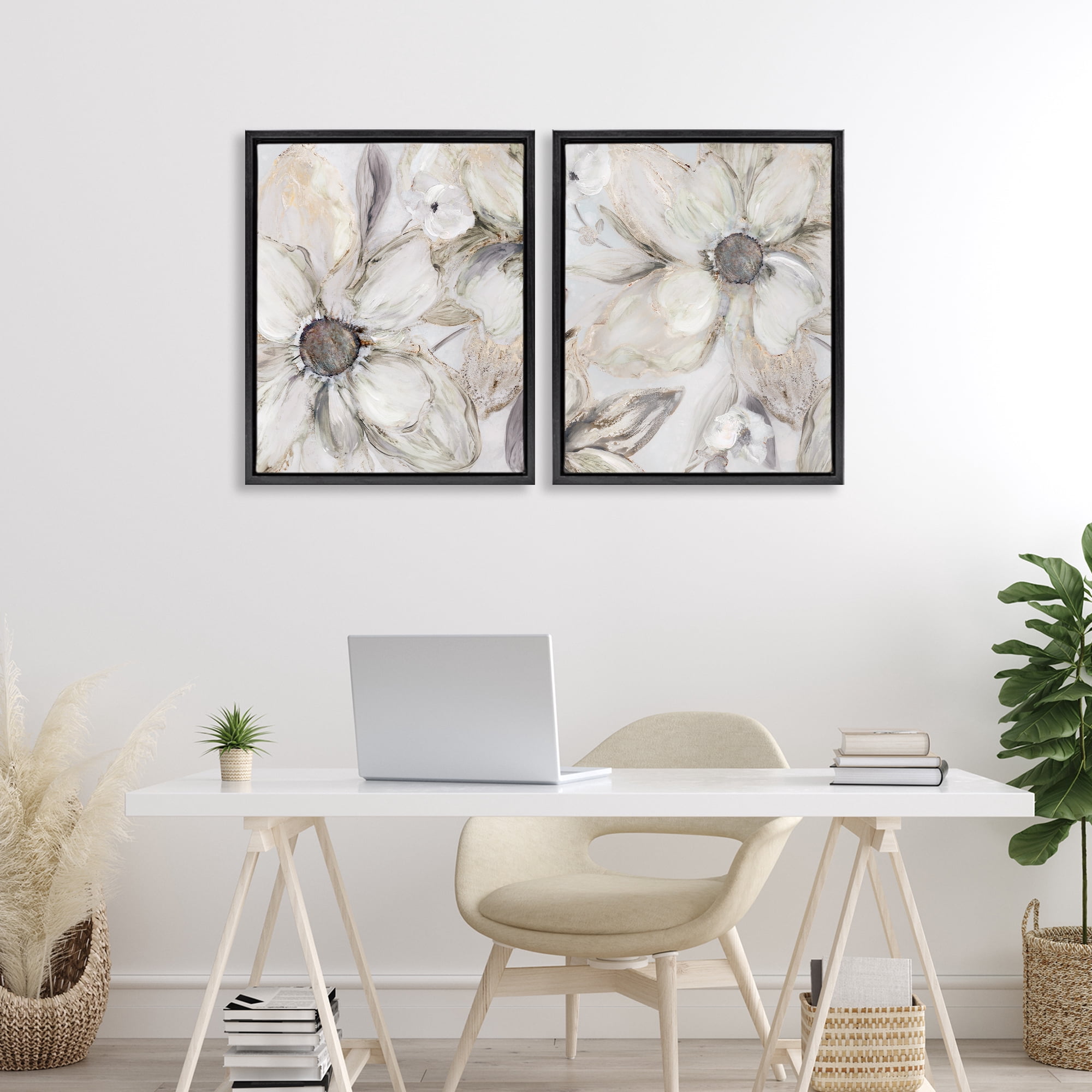 Stupell Industries Sandstone Tinted Blooms 2 Piece Black Framed Floater Canvas Set, design by Carol Robinson