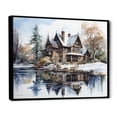 thumbnail image 2 of Designart "Charming Winter Lakehouse" Lakes Lakehouse Floater Framed Canvas Art Print, 2 of 5