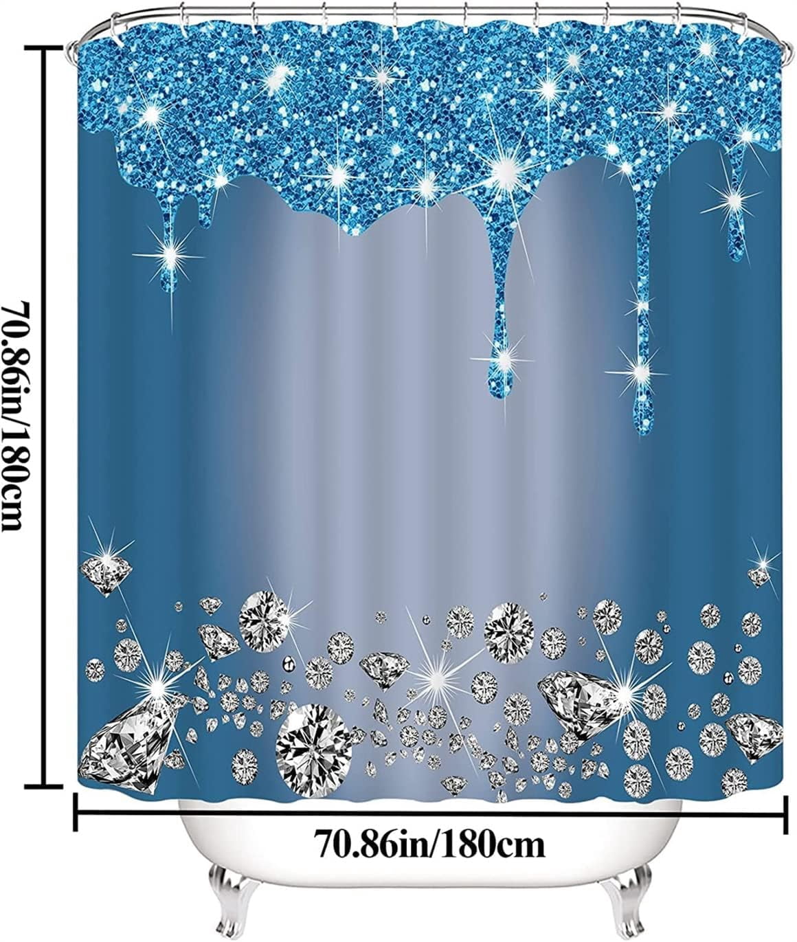 4PCS Bling Diamond Shower Curtain Set with Non-Slip Rugs Toilet Lid Cover and Bath Mat Shower Curtain with 12 Hooks Bathroom Sets with Shower Curtain and Rugs and Accessories